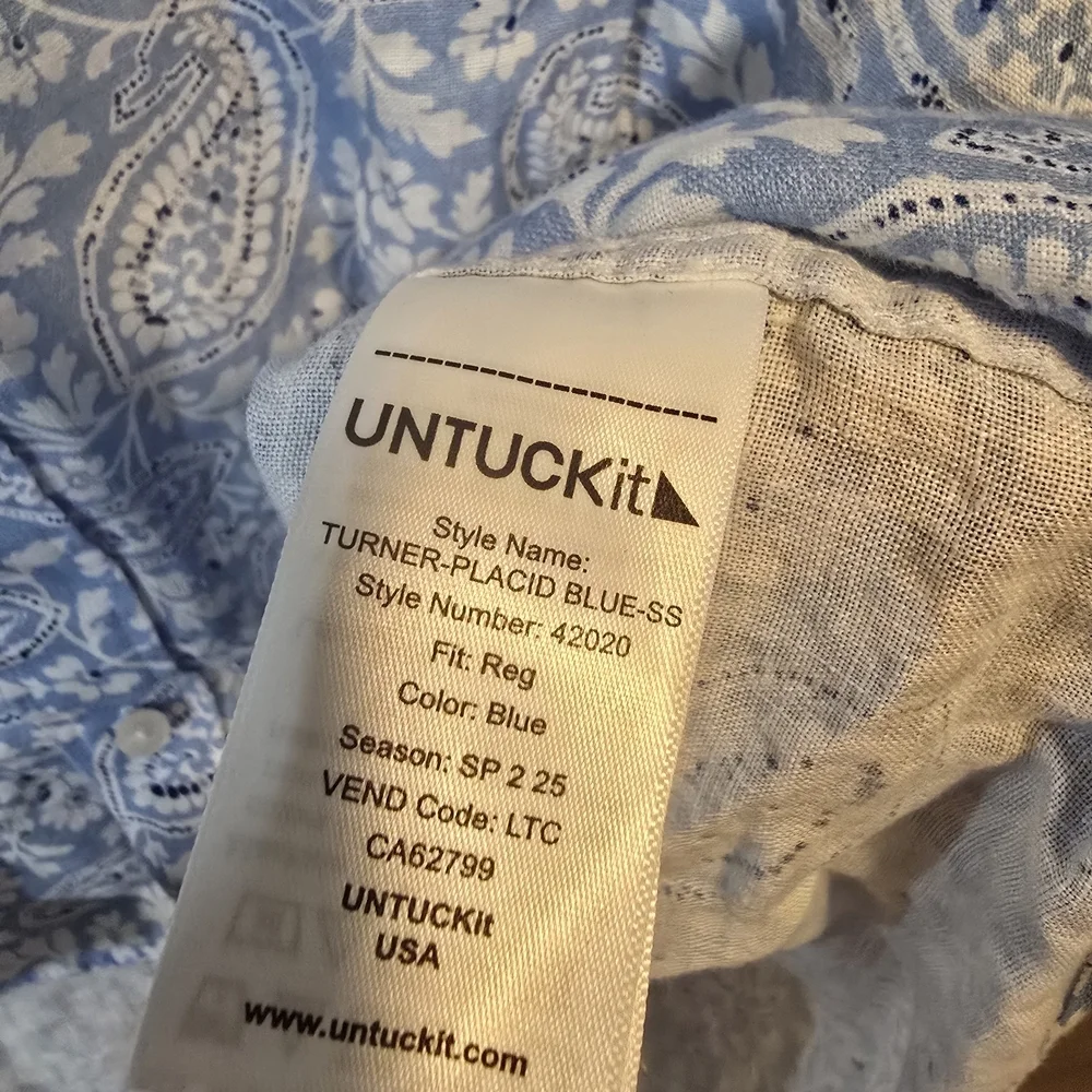 UNTUCKit Linen Light Blue Paisley Casual Shirt Sizw XL - Picture 4 of 6
